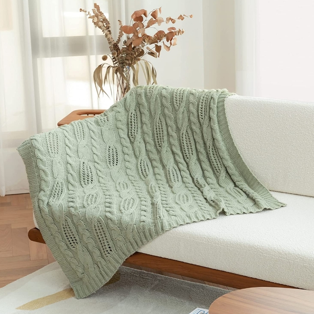 Amélia Home Cable-knit Throw Blanket- sage green